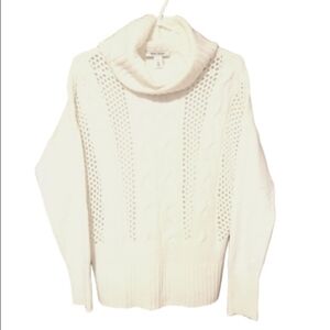 White House Black Market Cowl Neck Cable Knit Open Stitch Sweater White Small